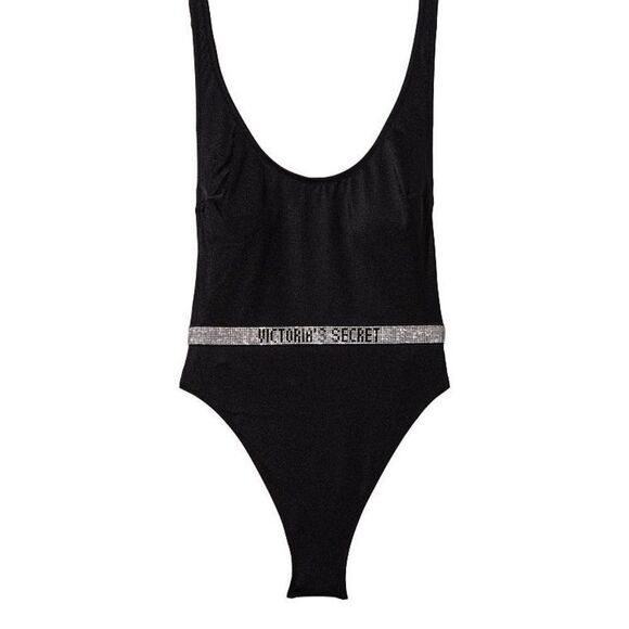 Victoria's Secret Women's Black Shine Strap Plunge One-Piece Swimsuit Sz medium - Picture 4 of 7